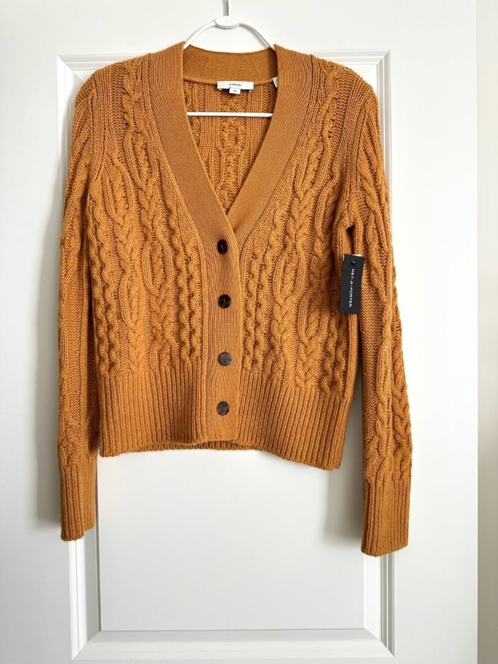 NWT VINCE Burnt Orange Cashmere Wool Blend Chunky Cardigan Size S